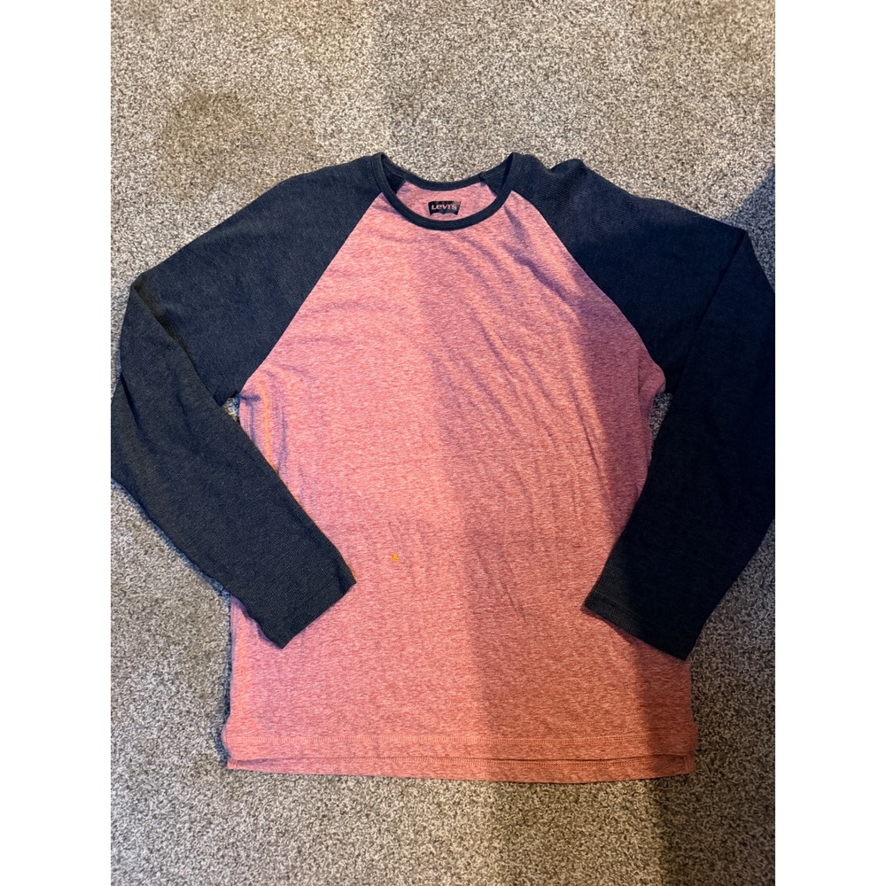 Levis Mens XL Raglan Baseball Tee Heather Red Charcoal Grey Long Sleeve Shirt